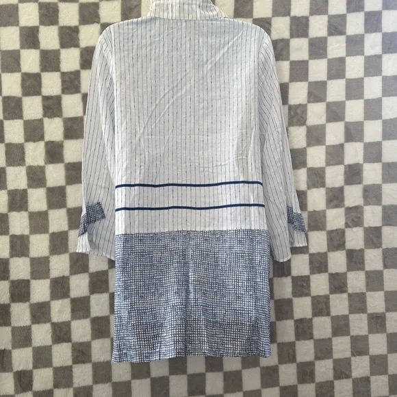 Terra Sj Apperal Large Blouse Shirt White Blue Linen Lagenlook - Picture 9 of 13